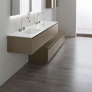 mueble de lavabo doble / suspendido / de vidrio / moderno