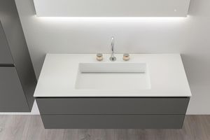 mueble de lavabo suspendido / de vidrio / moderno / prefabricado
