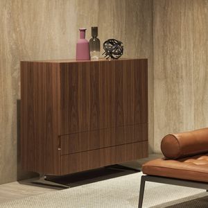 aparador alto / moderno / de madera / de vidrio