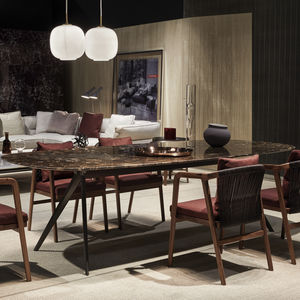 mesa de comedor moderna / de metal / de madera maciza / de madera lacada
