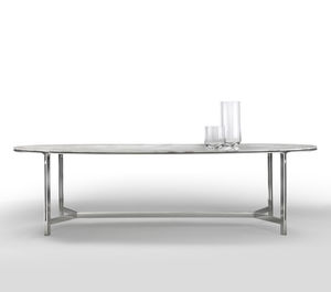 mesa de comedor moderna / de metal / de mármol / ovalada