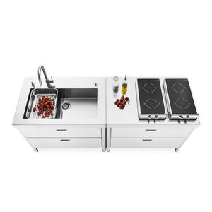 cocina moderna / de acero inoxidable / con isla / modular