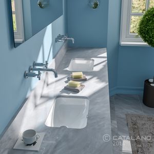 lavabo doble / bajo encimera / rectangular / de cerámica