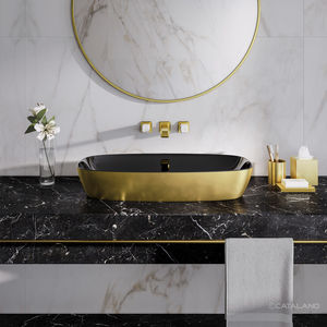lavabo sobre encimera / rectangular / de cerámica / moderno