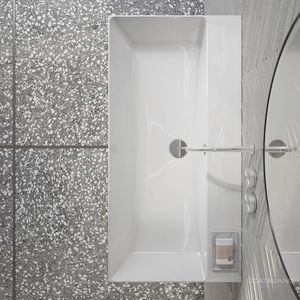lavabo suspendido / rectangular / de cerámica / moderno