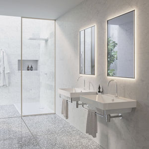lavabo suspendido / rectangular / de cerámica / moderno