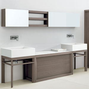 lavabo doble / sobre encimera / rectangular / de mineral compuesto