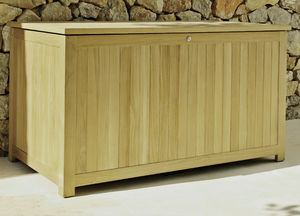 arcón moderno / para jardín / de teca / guarda cojines