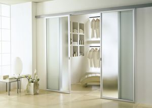 puerta corredera / de aluminio / acristalada / doble