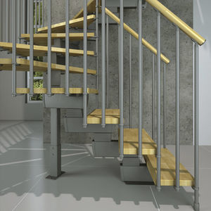 escalera en L / en U / con peldaños de madera / estructura de metal
