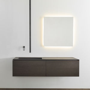 lavabo suspendido / rectangular / de piedra natural / de madera maciza