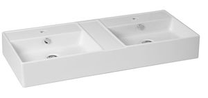 lavabo doble / sobre encimera / rectangular / de porcelana