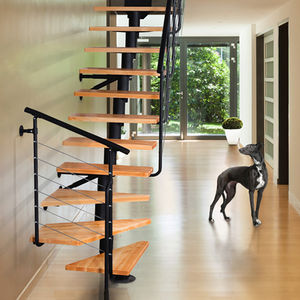 escalera en L / estructura de metal / con peldaños de madera / sin contrahuellas