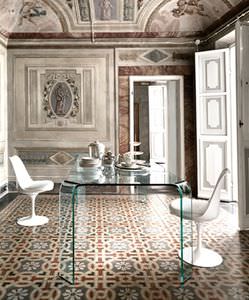 mesa de comedor moderna / de vidrio curvado / rectangular / curvada