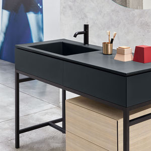 mueble de lavabo de pie / de madera / de cerámica / de acero