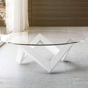 mesa de centro moderna / de vidrio / de roble / redonda