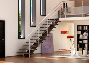 escalera recta / con peldaños de madera / estructura de madera / sin contrahuellas