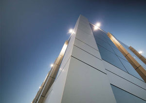 revestimiento de fachada de Corian® / liso / de panel / aspecto metal