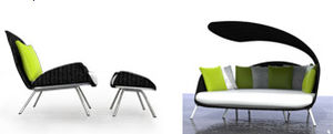 sillón moderno / aluminio / de resina trenzada / con reposapiés