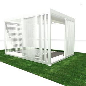 pérgola autoportante / de aluminio / de oryzawood / con láminas móviles