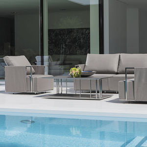 mesa de centro moderna / de acero inoxidable / rectangular / de jardín