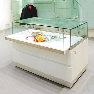 vitrina moderna / de vidrio / de madera / baja