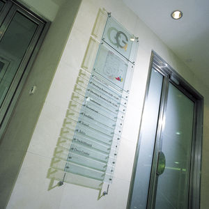 placa de señalización de pared / fija / de techo / de vidrio