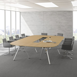 mesa de conferencia moderna / de chapa de madera / rectangular / ovalada