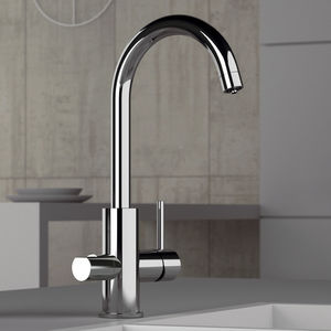 grifo monomando de latón cromado / para cocina / con 1 orificio / con caño giratorio