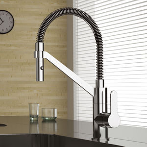 grifo monomando de latón cromado / para cocina / con 1 orificio / con caño giratorio