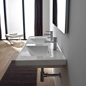 lavabo doble / suspendido / rectangular / de cerámica