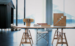 mesa de trabajo moderna / de haya / de vidrio templado / de material laminado
