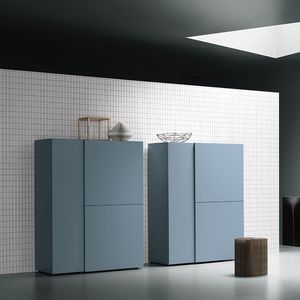 aparador alto / moderno / de madera lacada / azul