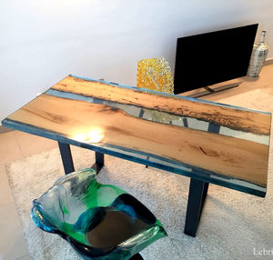 mesa de trabajo moderna / de madera / rectangular / transparente