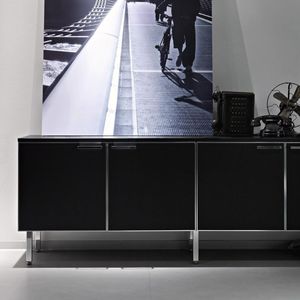 armario de oficina bajo / de madera / con puerta abatible / modular