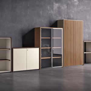 armario de oficina bajo / alto / de madera / con puerta abatible