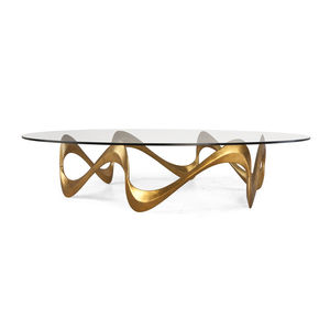 mesa de centro clásica / de vidrio / de aluminio fundido / ovalada
