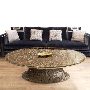 mesa de centro moderna / de vidrio / de metal / ovalada