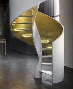 escalera helicoidal / estructura de acero / con peldaños de piedra / sin contrahuellas