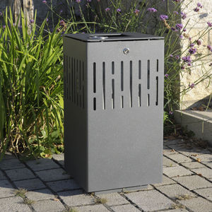 cubo de basura público / de acero inoxidable / moderno / con cenicero integrado