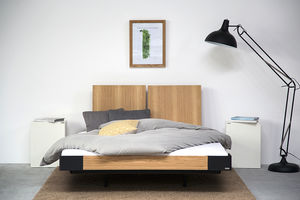 cama flotante / doble / moderna / de madera