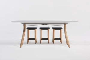 mesa alta moderna / de madera / rectangular / para el sector servicios
