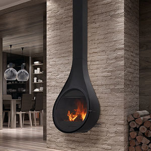 chimenea de leña / moderna / hogar cerrado / de pared