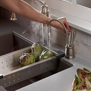 grifo monomando para lavabo / de acero inoxidable / para cocina / con 1 orificio
