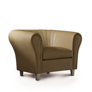 sillón de visita moderno / de cuero / con reposabrazos / marrón