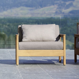sillón moderno / de tejido / de teca / gris
