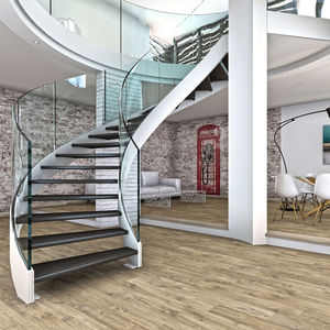 escalera helicoidal / estructura de acero / con peldaños de madera / sin contrahuellas