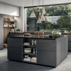 cocina moderna / de vidrio / de material laminado / con isla