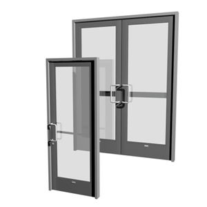 puerta de entrada abatible / de aluminio / acristalada / doble