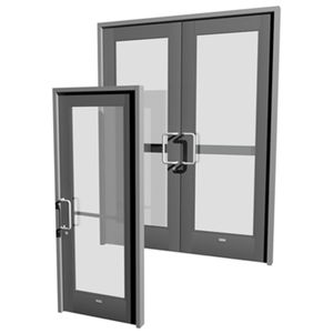 puerta de entrada abatible / de aluminio / acristalada / doble